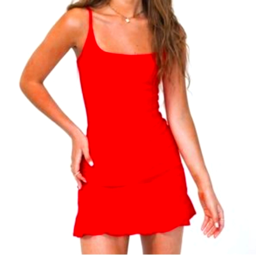 Princess Polly Hot Red Kiribati Ruffle Mini Dress Spaghetti Strap Size Small